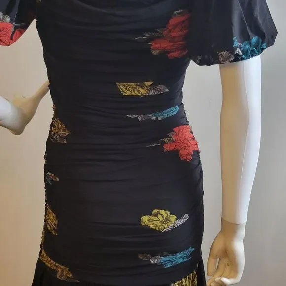 GANNI Ruched Floral print mesh jersey mini dress Size 38 GER - Picture 5 of 8